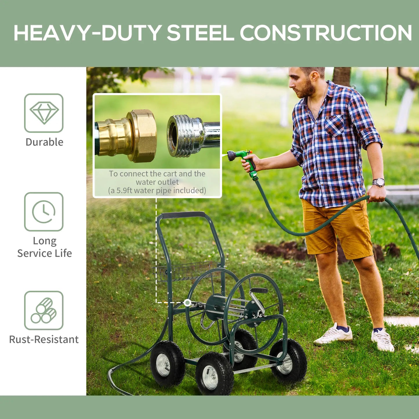 Portable Garden Hose Reel Cart, 4 Wheels, Storage Basket Folding Garden Carts at Gallery Canada