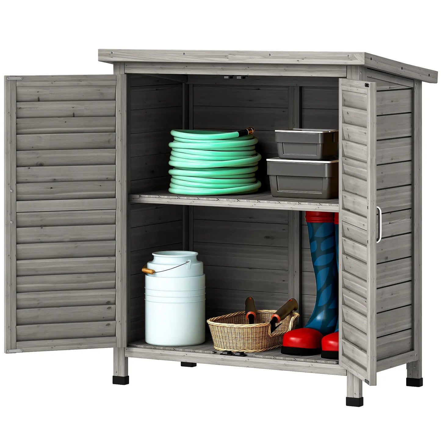 Wooden Garden Storage Shed, 2 Door, 34" x 18" x 38", Grey