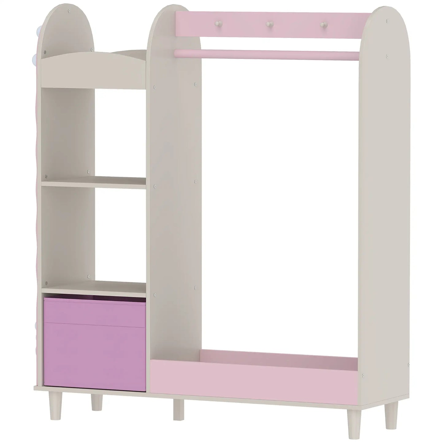 Portant à vêtements pour enfants avec miroir, tiroir et étagères, rose