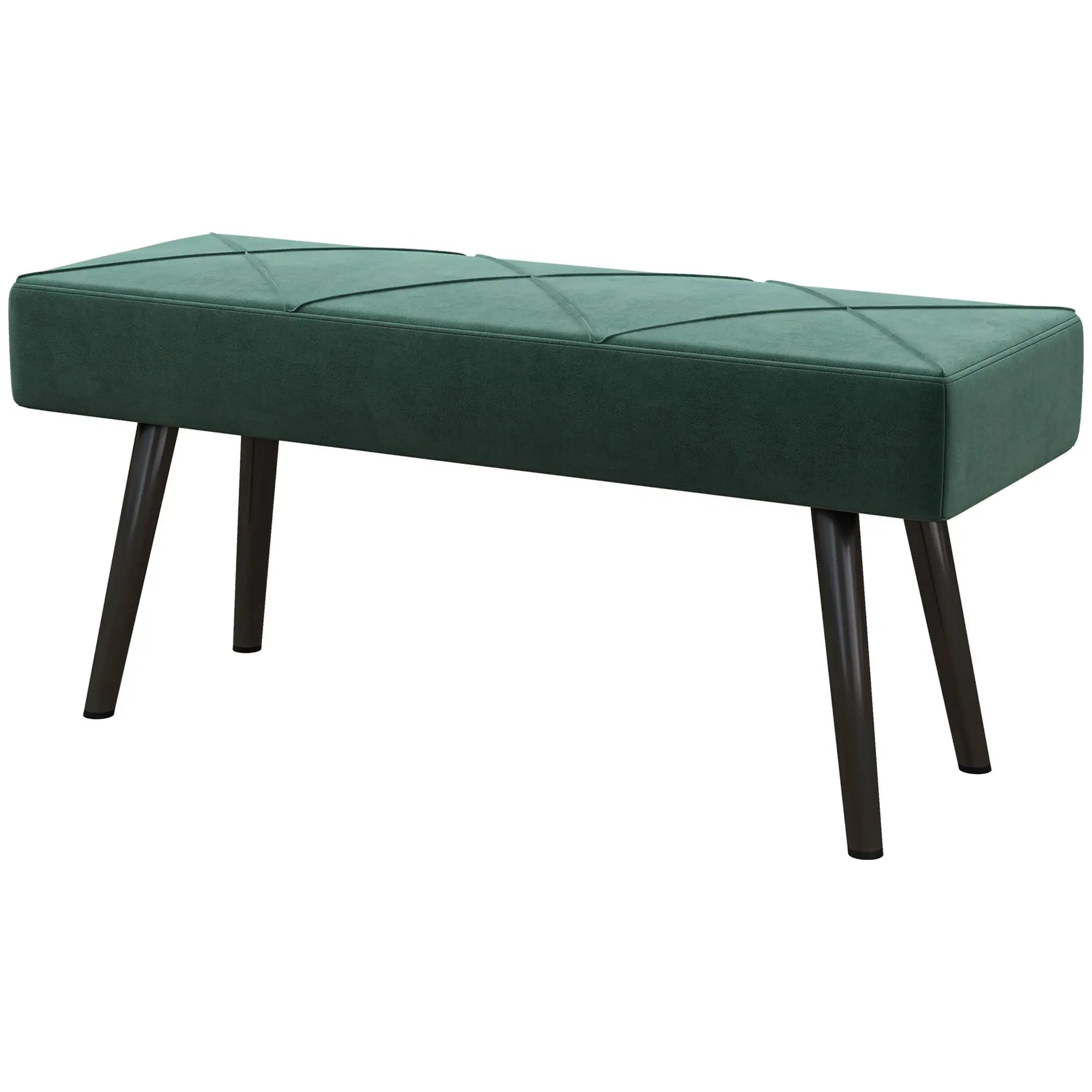 39 Inches Upholstered Bed Bench, Modern Steel Legs, Green Storage Ottomans & Benches Green at Gallery Canada