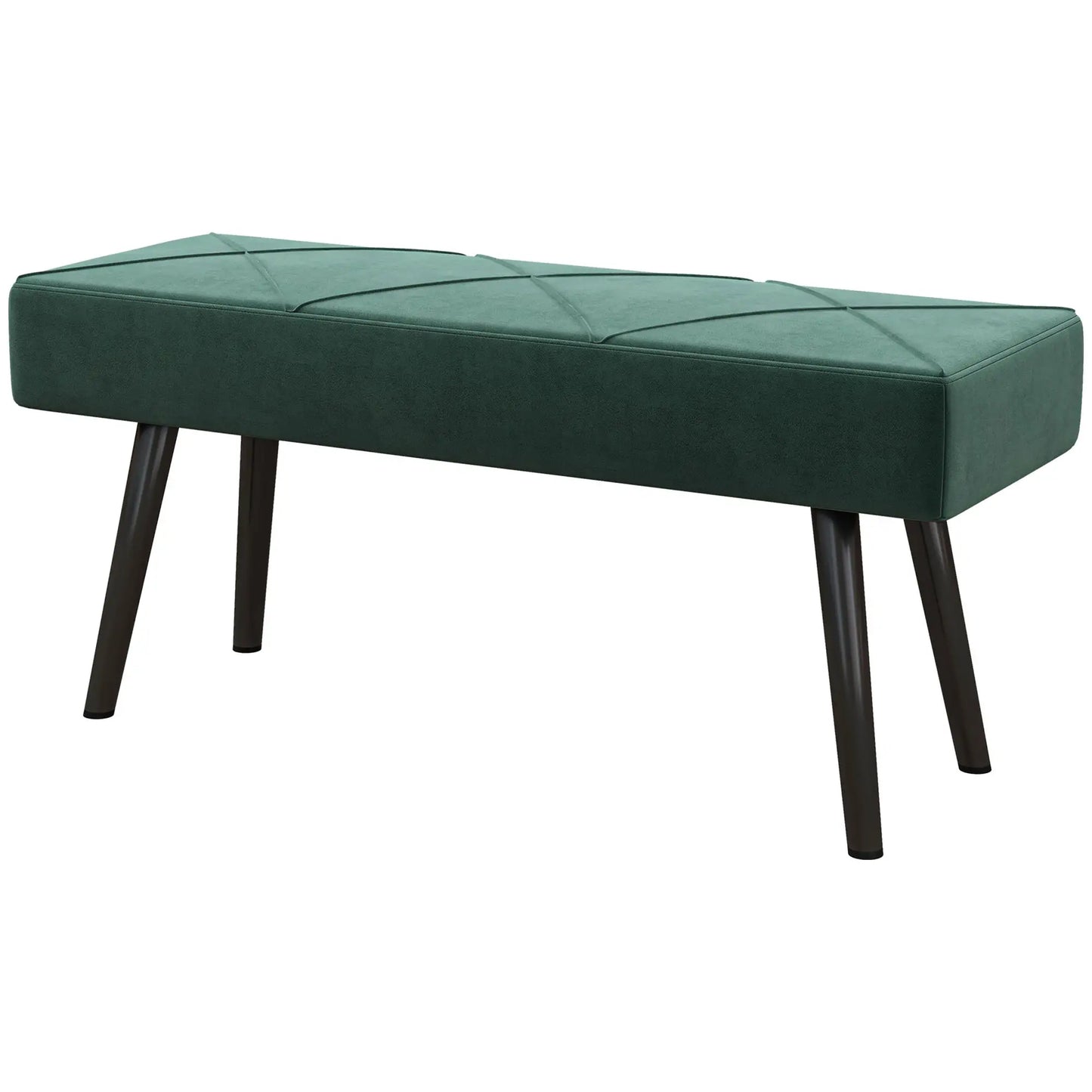 39 Inches Upholstered Bed Bench, Modern Steel Legs, Green Storage Ottomans & Benches Green at Gallery Canada