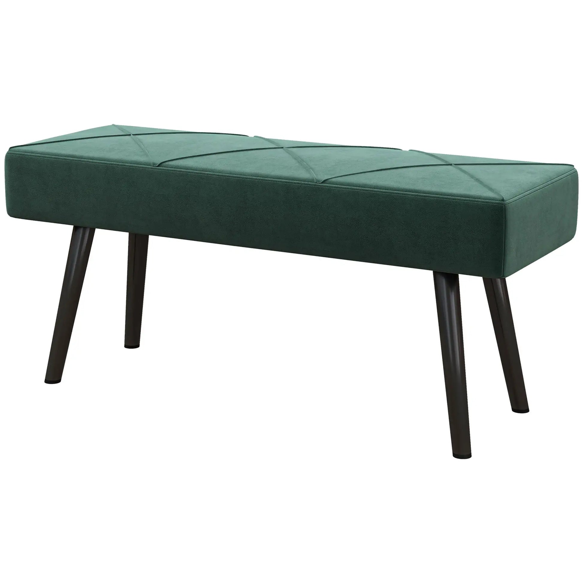 39 Inches Upholstered Bed Bench, Modern Steel Legs, Green Storage Ottomans & Benches Green at Gallery Canada