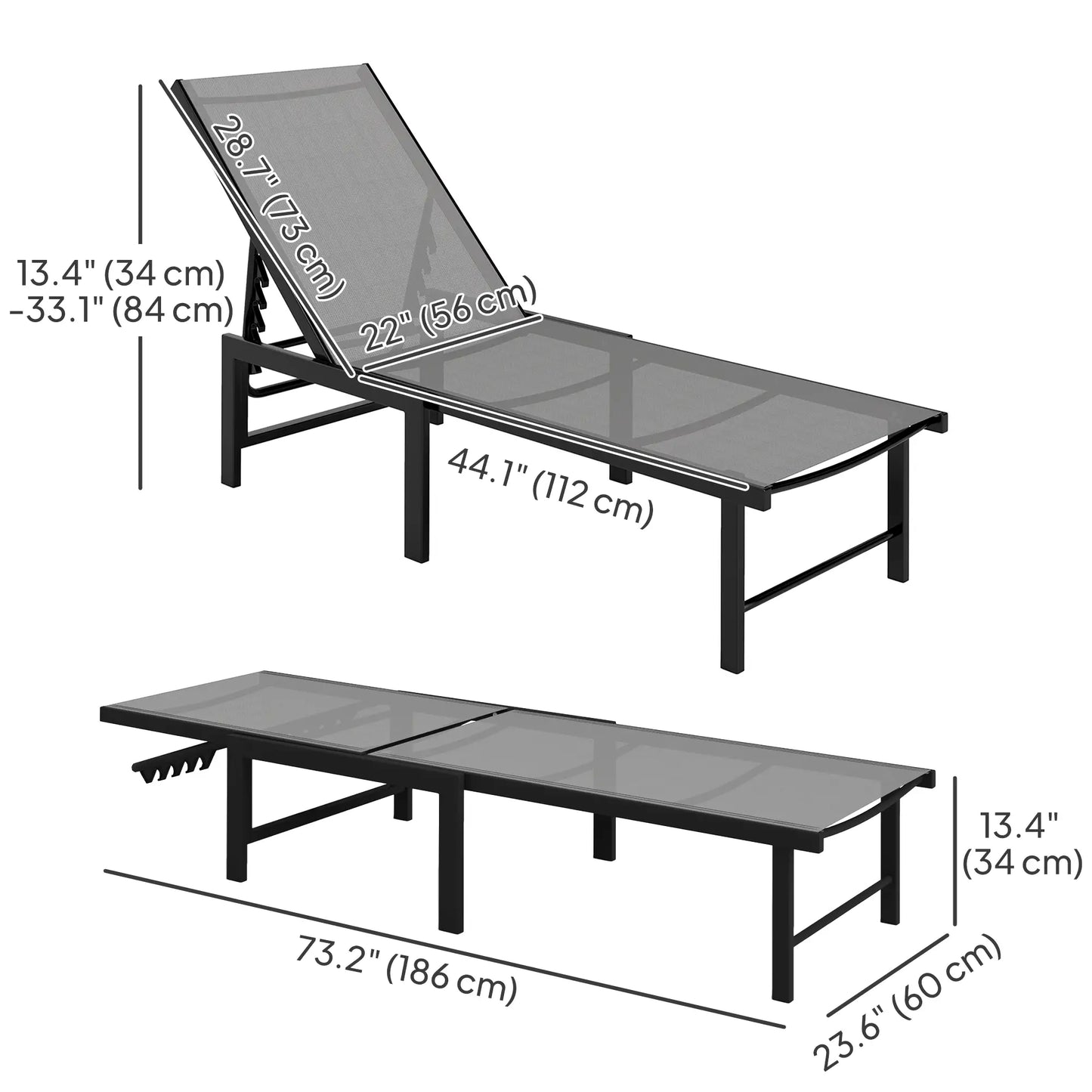 Outdoor Lounge Chair Set Of 2, 5-Position Reclining Chaise With Mesh Seat, Grey Lounger Chairs at Gallery Canada