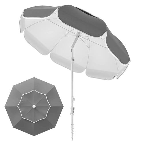 6 ft Portable Beach Umbrella, Sand Anchor, Carry Bag, Adjustable, UPF50+, Grey