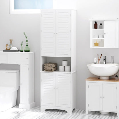 Tall Bathroom Storage Cabinet, 4 Shutter Doors, Adjustable Shelves, White Bathroom Cabinets at Gallery Canada