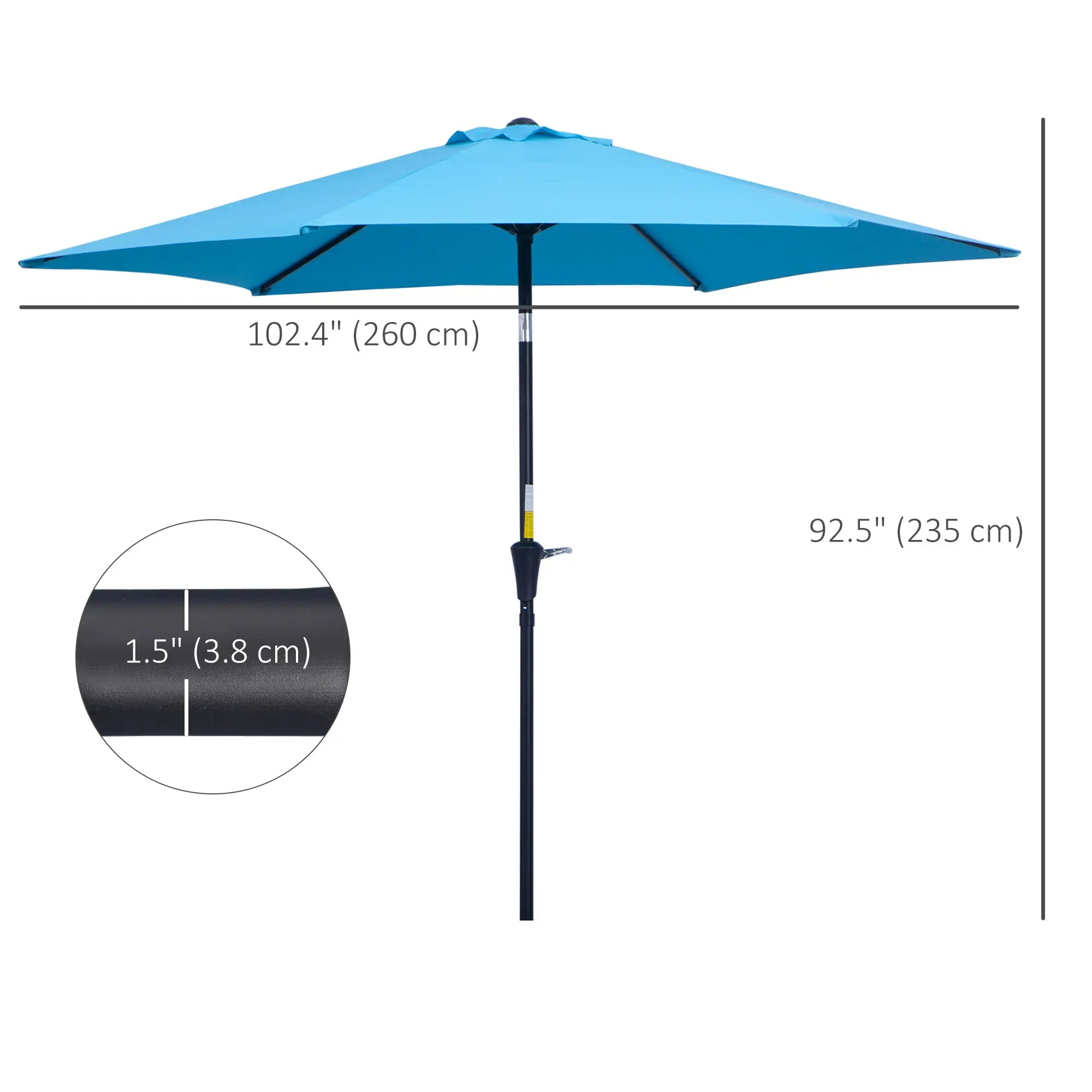 8.5' Round Aluminum Patio Umbrella, Tilt Canopy, 6 Ribs, Blue Sun Umbrellas at Gallery Canada
