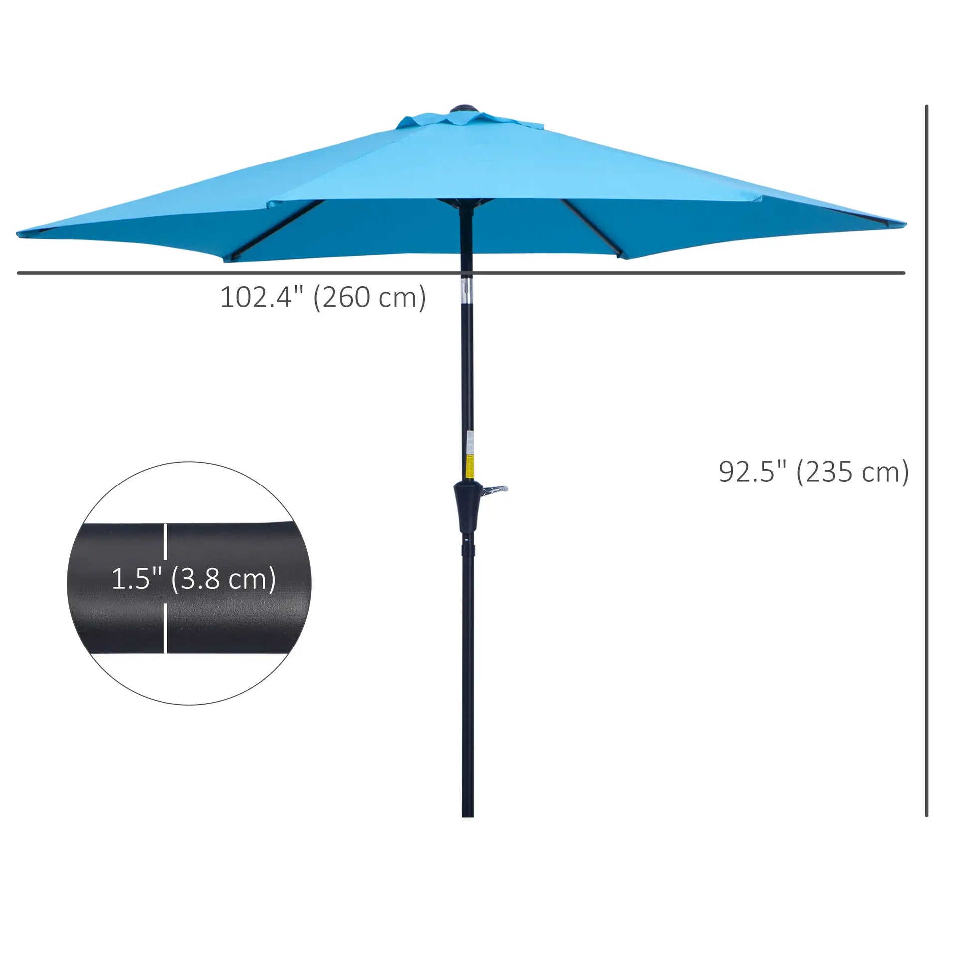 8.5' Round Aluminum Patio Umbrella, Tilt Canopy, 6 Ribs, Blue Sun Umbrellas at Gallery Canada