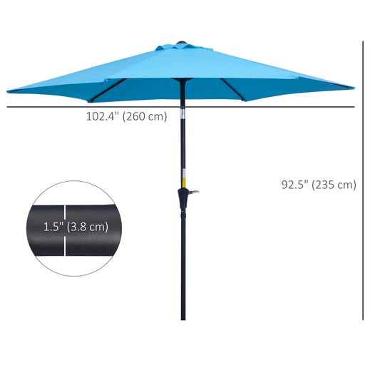 8.5' Round Aluminum Patio Umbrella, Tilt Canopy, 6 Ribs, Blue Sun Umbrellas Blue at Gallery Canada