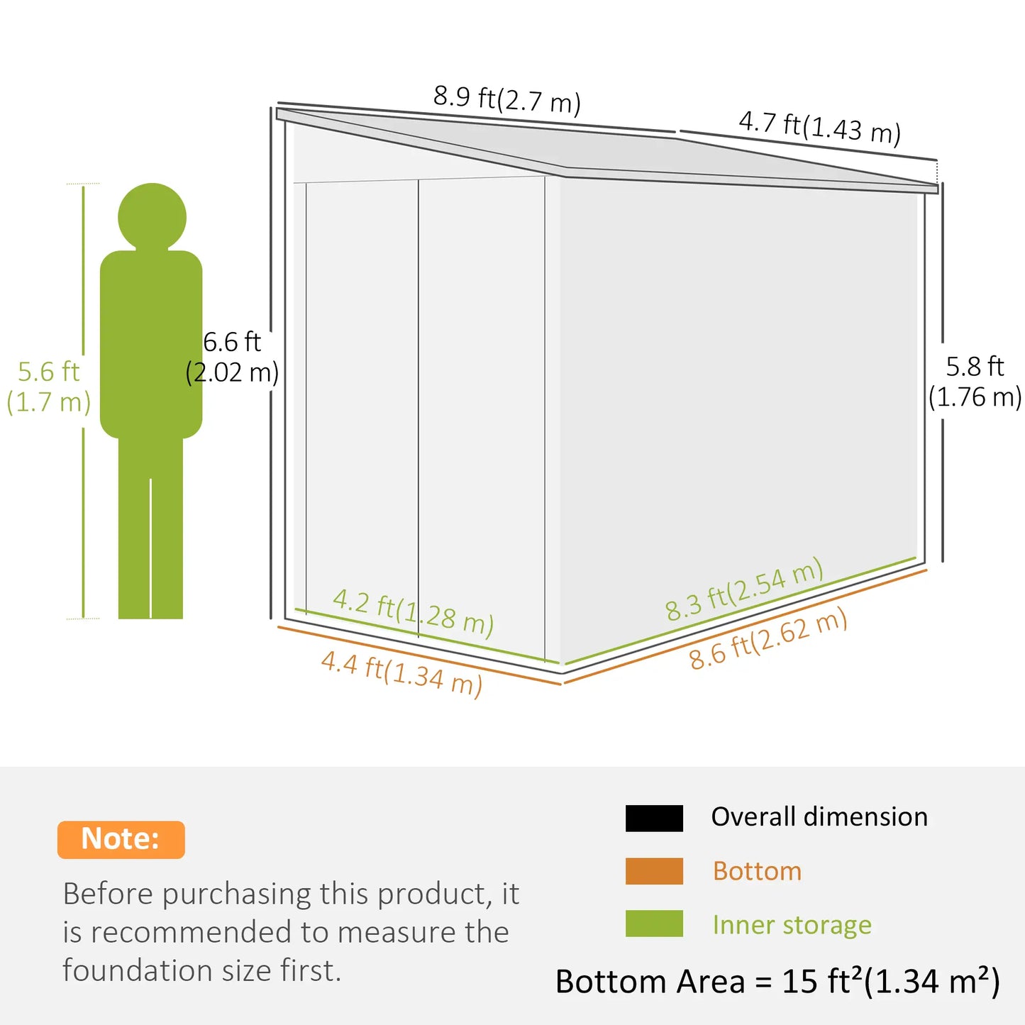 4.6' X 9' Steel Outdoor Storage Shed, Lean To Shed, Metal Tool House, Dark Grey