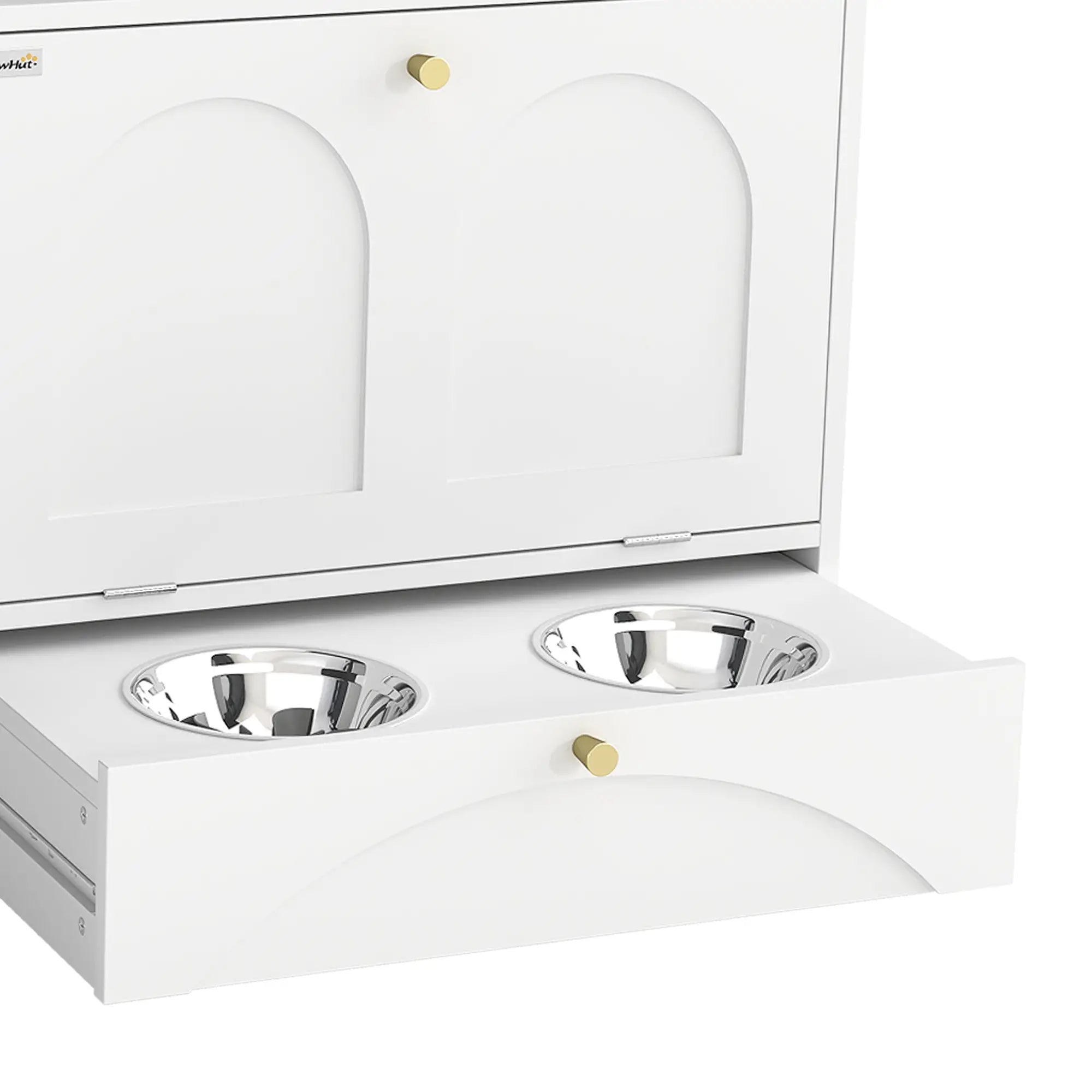 Dog Feeding Station, Food Storage Cabinet, 2 Elevated Bowls, White, White Dog Bowls at Gallery Canada