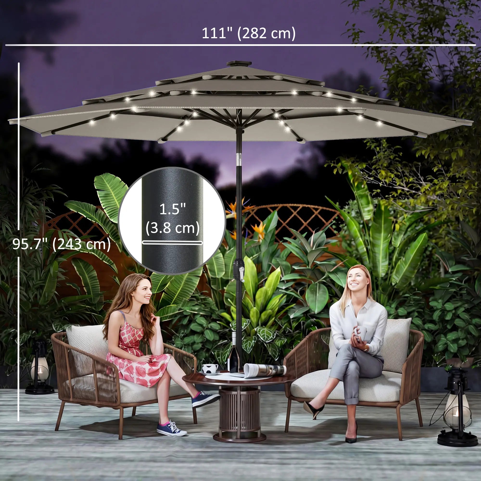 9.3 ft Outdoor Patio Umbrella, Solar LED Lights, Cover, Grey Sun Umbrellas at Gallery Canada