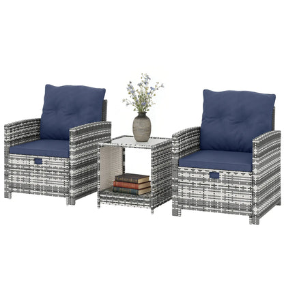 5 Piece Patio Furniture Set, Wicker Chairs With Ottomans, 2-Tier Glass Coffee Table, Grey/Dark Blue Patio Furniture Sets Mixed Grey, Dark Blue, Black at Gallery Canada