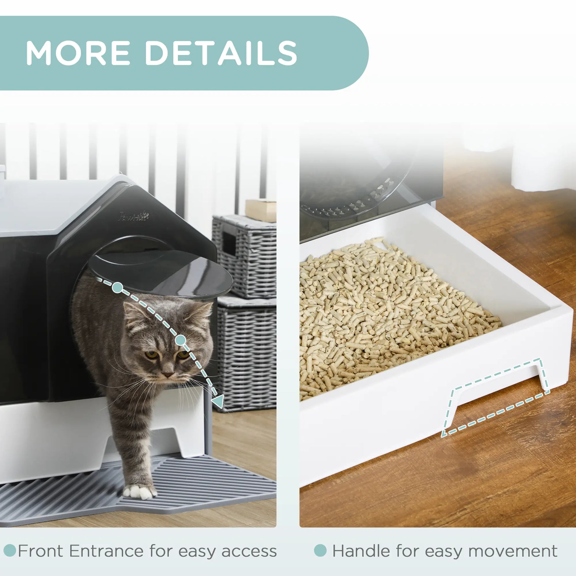 Hooded Cat Litter Box with Lid, Pull-Out Drawer, Scoop, Grey Cat Litter Box Enclosures at Gallery Canada