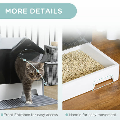 Hooded Cat Litter Box with Lid, Pull-Out Drawer, Scoop, Grey Cat Litter Box Enclosures at Gallery Canada