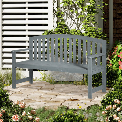 Wooden Bench, Slatted Design with Backrest, Armrests, Grey Outdoor Benches at Gallery Canada