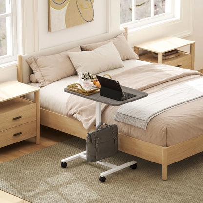 Height Adjustable Standing Desk, Pneumatic Sit Stand Desk with Wheels and Headphone Hook, Grey Office Desks & Work Stations at Gallery Canada