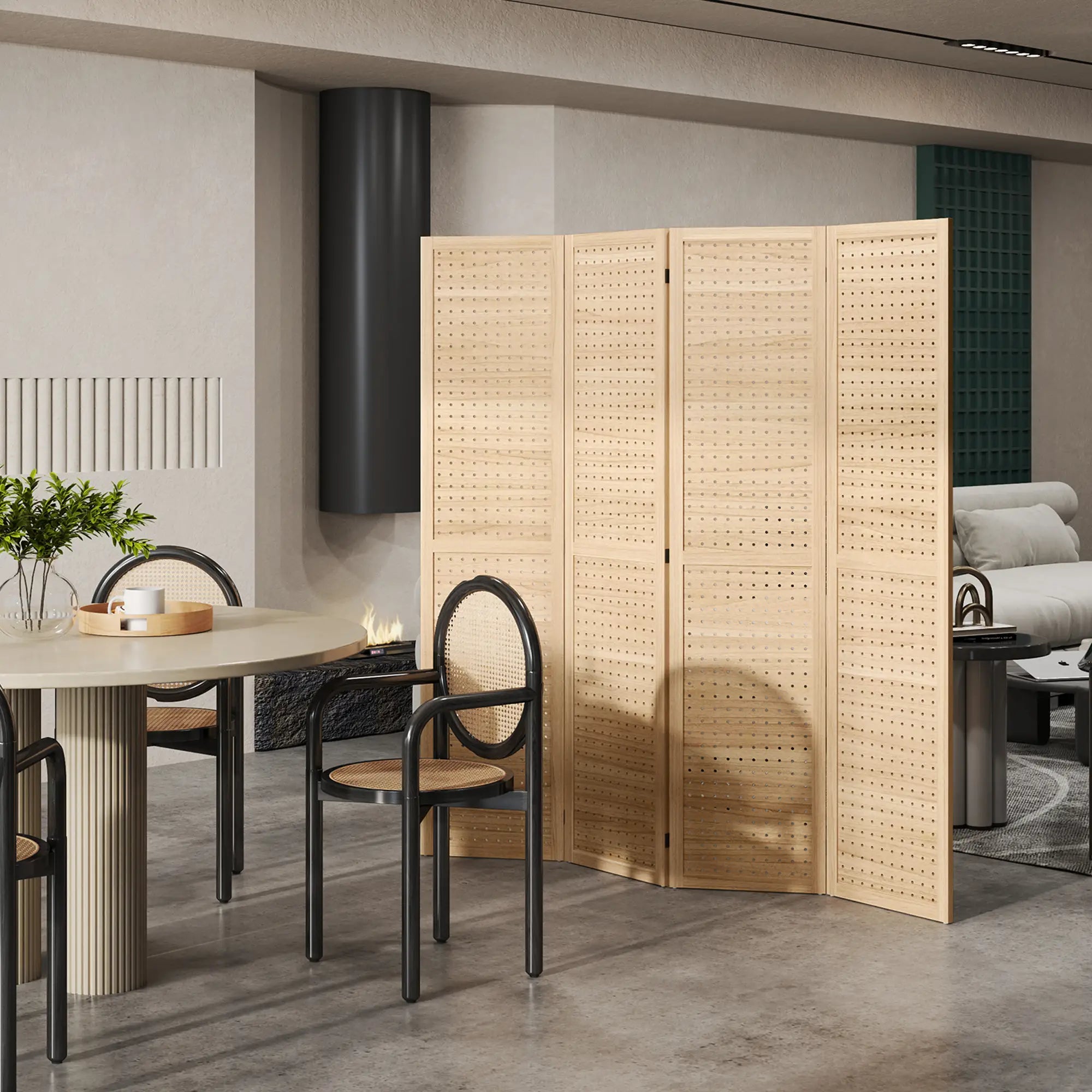 5.6 Ft. 4-Panel Room Divider, Freestanding Privacy Screen, Natural Room Dividers at Gallery Canada