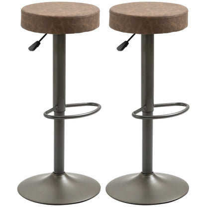 Adjustable Bar Stools Set of 2, Swivel with Footrest, PU Leather, Brown Bar Stools Brown, Gunmetal at Gallery Canada