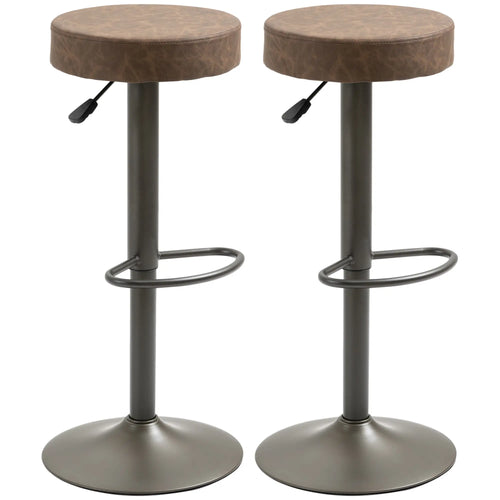 Adjustable Bar Stools Set of 2, Swivel with Footrest, PU Leather, Brown