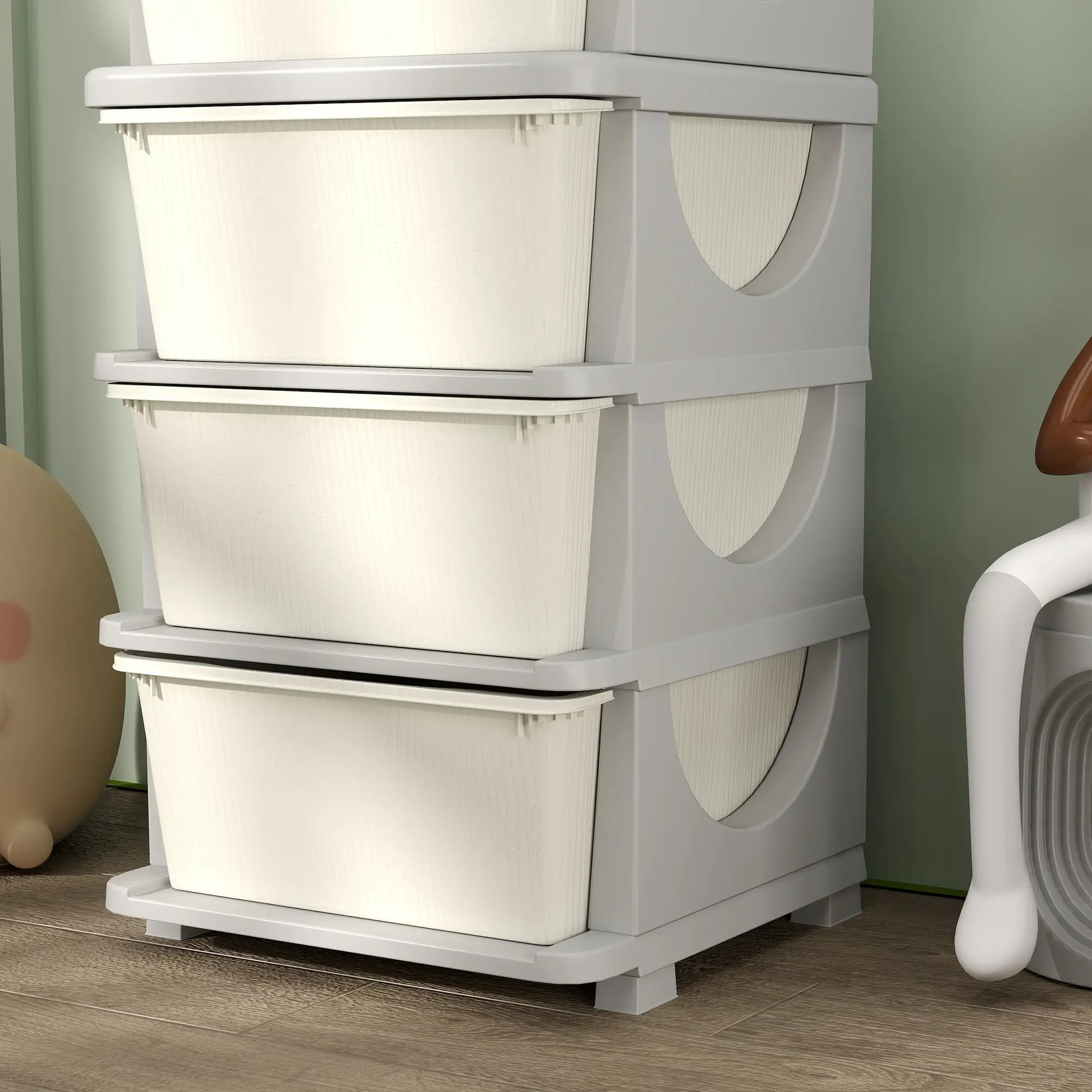 4 Tier Kids Toy Organizer, 4 Plastic Drawers, Cream White Baby & Kids Storage at Gallery Canada