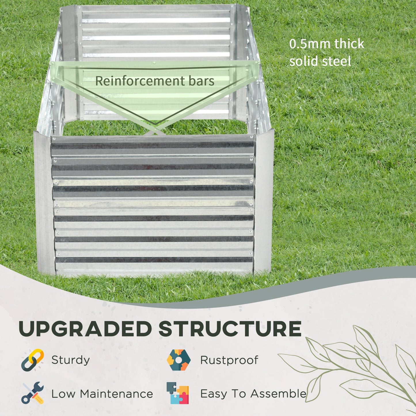 Galvanized Raised Garden Bed, Steel Outdoor Planters with Reinforced Rods, 71'' x 35'' x 23'', Silver - Gallery Canada