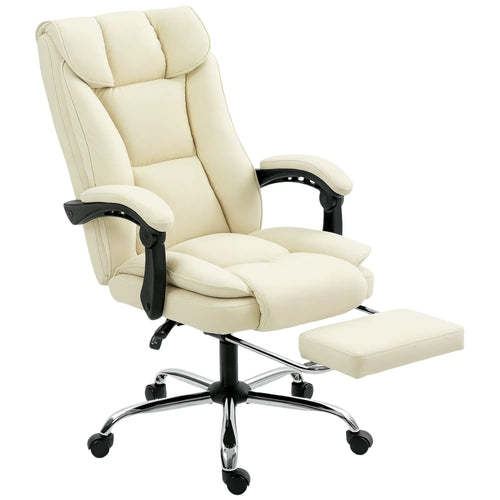 Executive Office Chair, Ergonomic Desk Chair with Footrest, Swivel Recliner, Beige