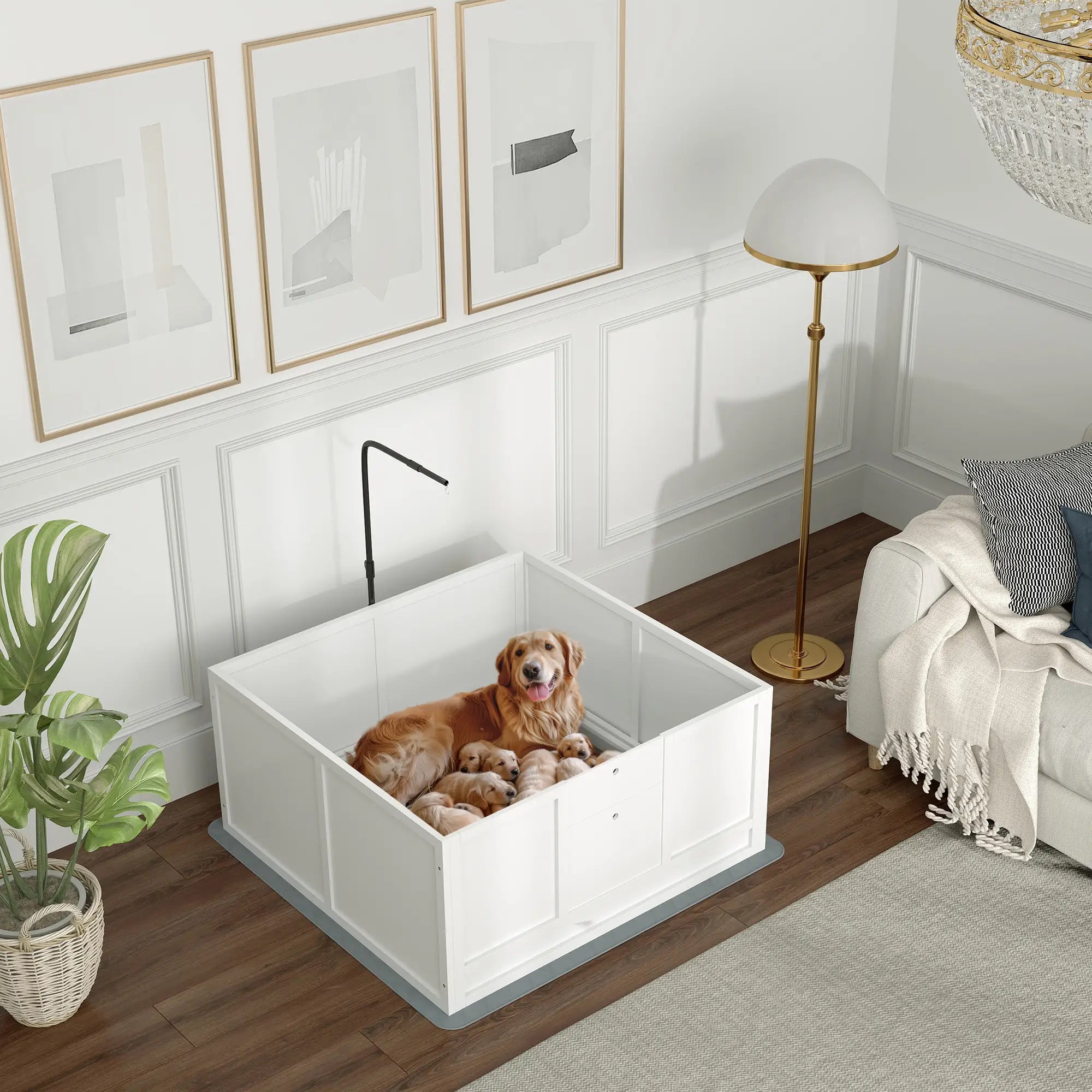 Dog Whelping Box, Waterproof Pad, Adjustable Door, 41