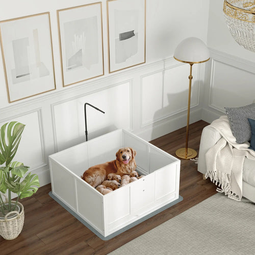 Dog Whelping Box, Waterproof Pad, Adjustable Door, 41