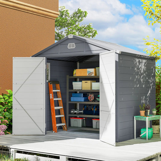 8' x 6' Plastic Garden Storage Shed, Latch Door, Vents, Dark Grey Sheds Dark Grey at Gallery Canada