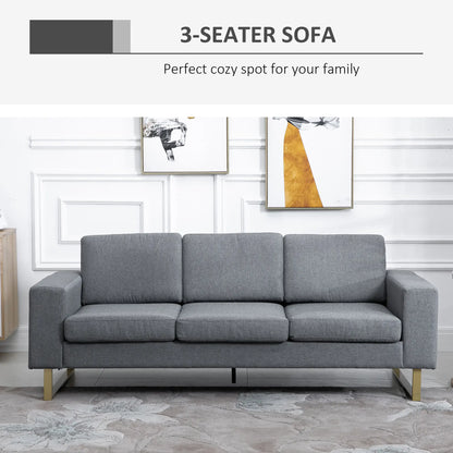 3 Seater Sofa, Linen Upholstered, Steel Leg, Wide Armrest, Grey 3-Seater Sofas at Gallery Canada
