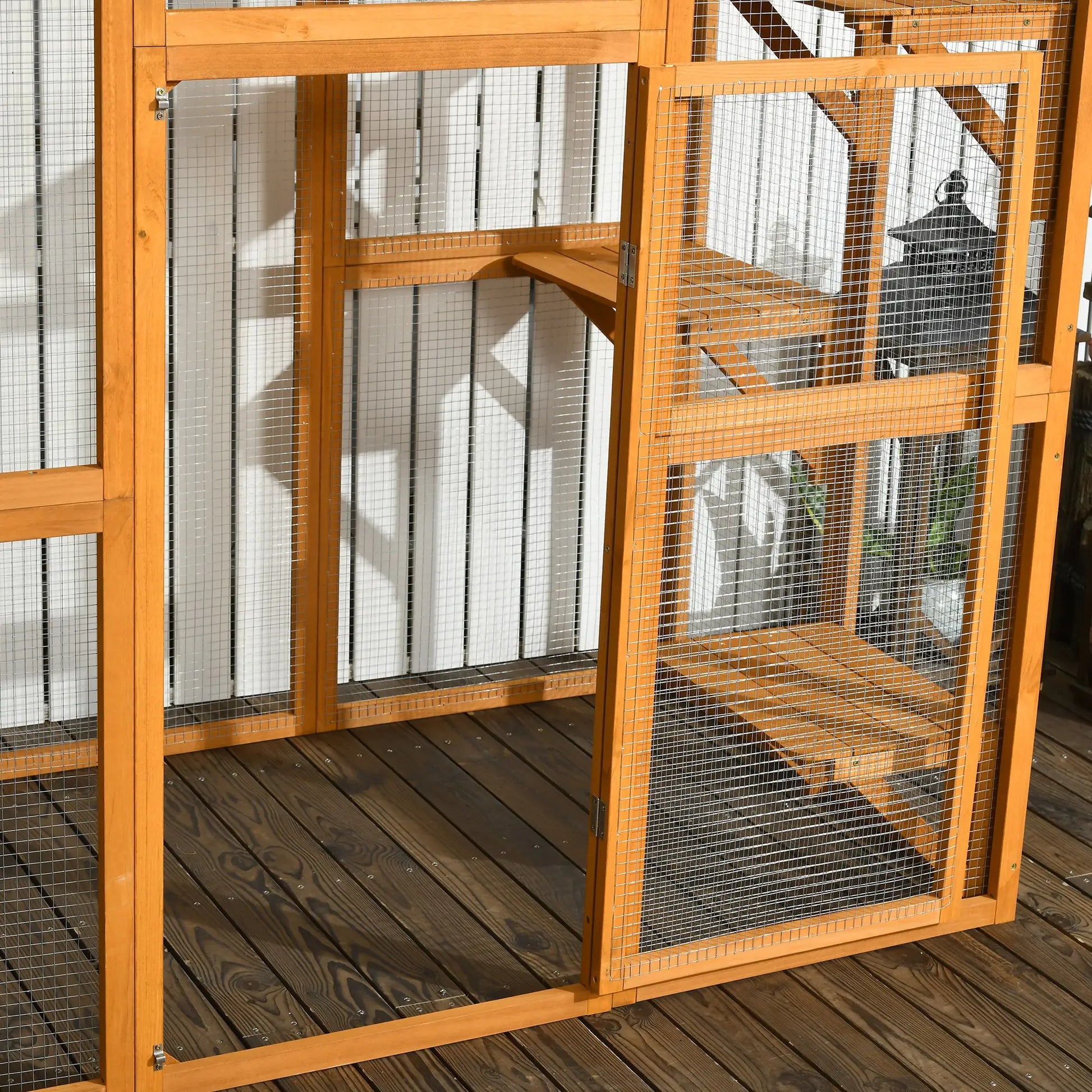 71" x 39" x 71" Cat Cage, Large Outdoor Wooden Cat Patio, Orange Outdoor Cat Enclosures at Gallery Canada