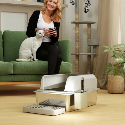 Stainless Steel Cat Litter Box, High Sided, Metal Scoop Holder, Easy Clean Cat Litter Box Enclosures at Gallery Canada