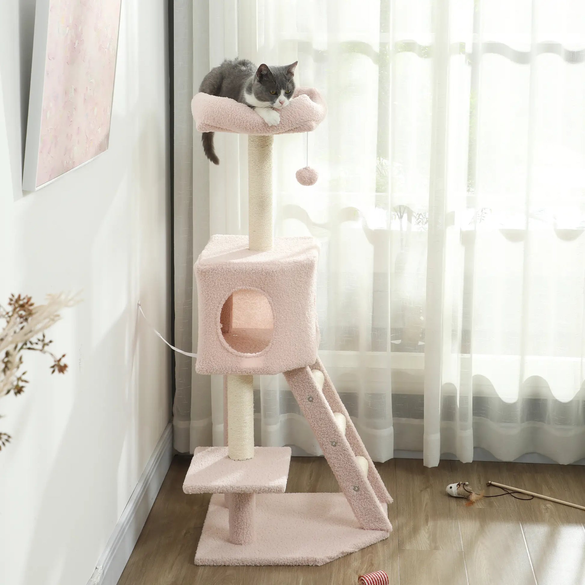 47" Tall Cat Tree Tower, Condo, Ladder, Scratching Posts, Pink Cat Trees at Gallery Canada