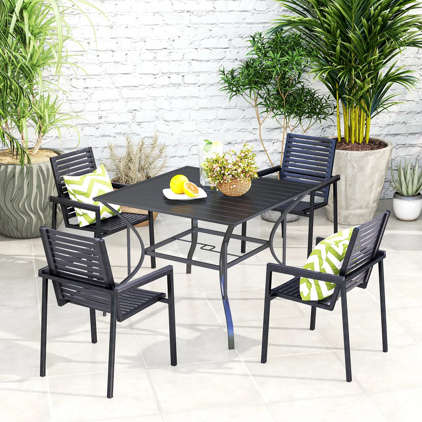 Square Outdoor Dining Table, Slatted Metal Top, 48 Inch, Dark Grey Patio Dinning Tables at Gallery Canada
