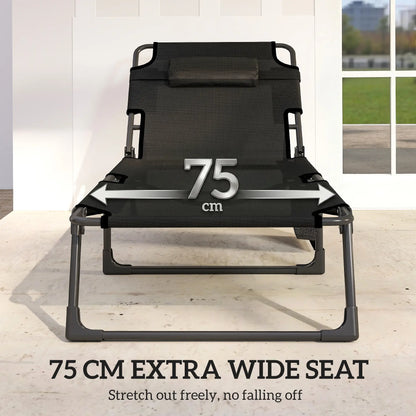 75 cm Wide Folding Chaise Lounge Chair, Set of 2, Grey/Blue Lounger Chairs at Gallery Canada