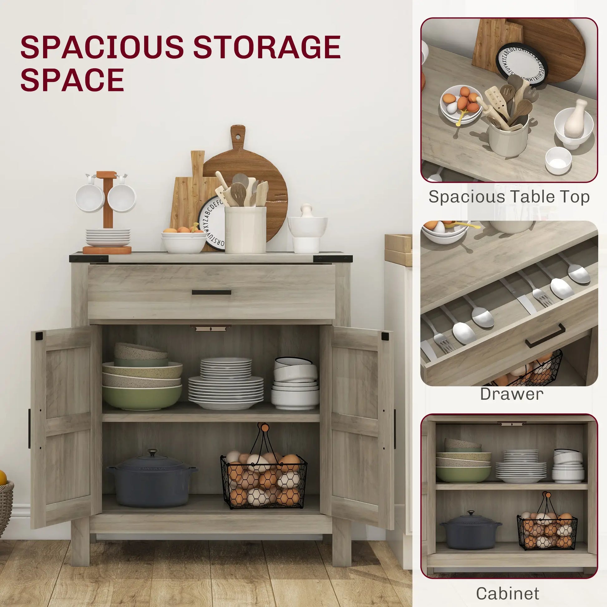 Farmhouse Buffet Cabinet, 1 Drawer, Storage Cabinet, Adjustable Shelf, Grey Bar Cabinets at Gallery Canada