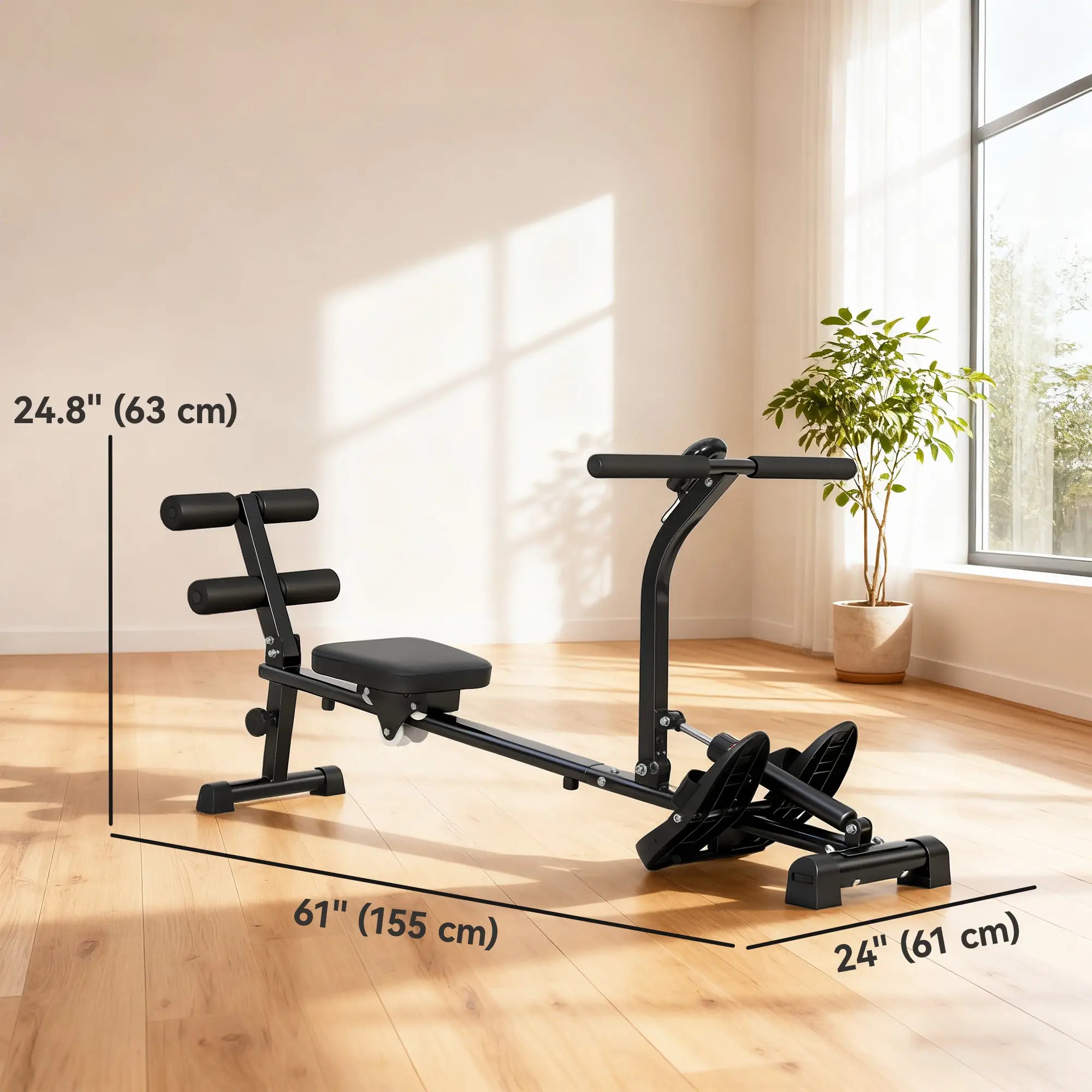 Hydraulic Rowing Machine with LCD Monitor, Sit-Up Function for Home Gym, Black Aerobic Equipment at Gallery Canada