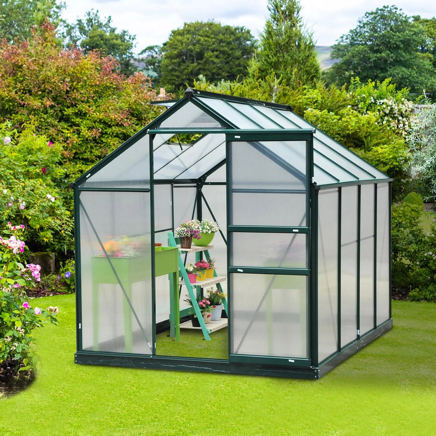 6.2' x 8.3' x 6.6' Polycarbonate Greenhouse, Walk-In w/ Slide Door, Clear Walk In Greenhouses at Gallery Canada