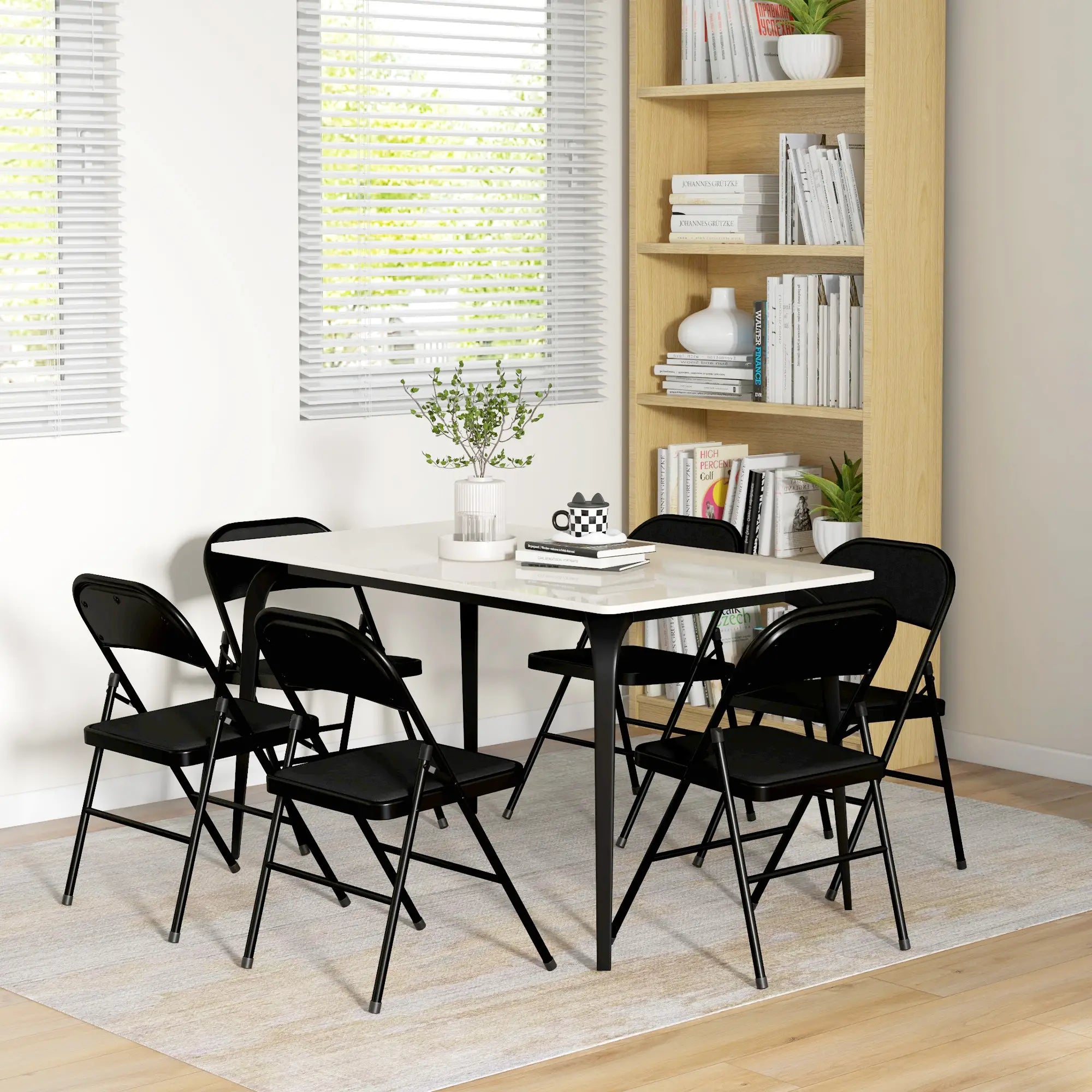 Set of 6 Metal Foldable Chairs, Linen Padded with Cushion Seat, Black Dining Chairs at Gallery Canada