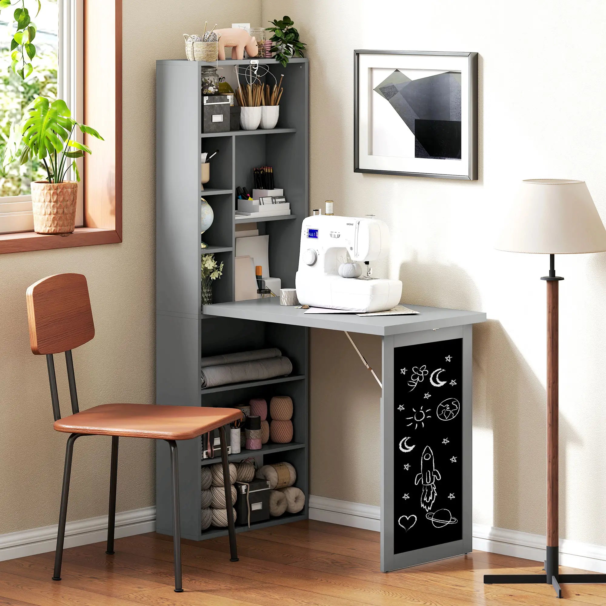 Fold-Out Convertible Office Desk, Wall Mount, Blackboard, Shelf, Charcoal Grey Computer Desks at Gallery Canada