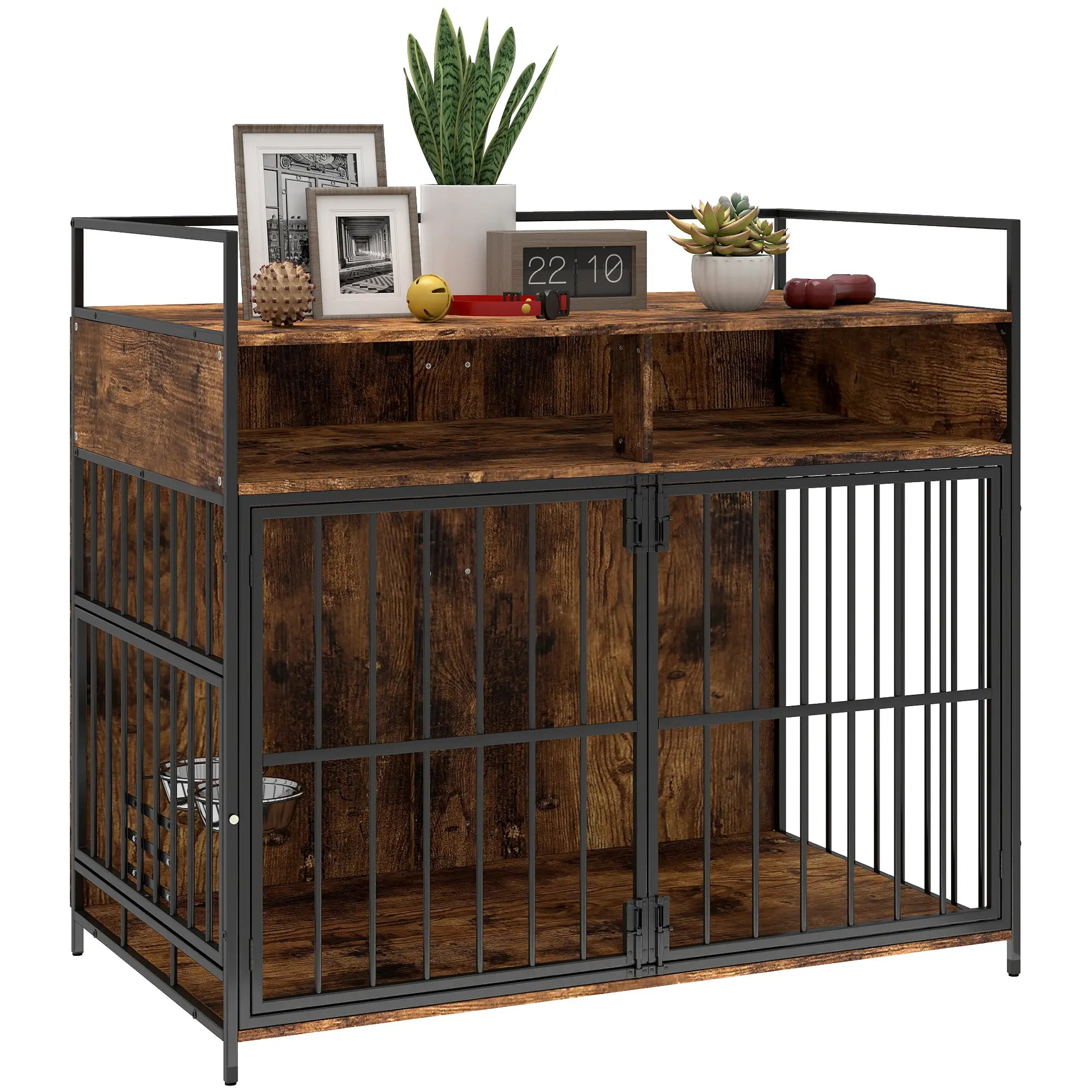 Dog Crate Furniture With Rotating Feeding Station, Rustic Brown Dog Cages & Crates at Gallery Canada