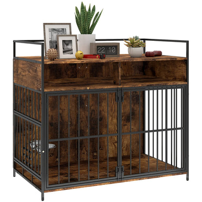 Dog Crate Furniture With Rotating Feeding Station, Rustic Brown Dog Cages & Crates at Gallery Canada