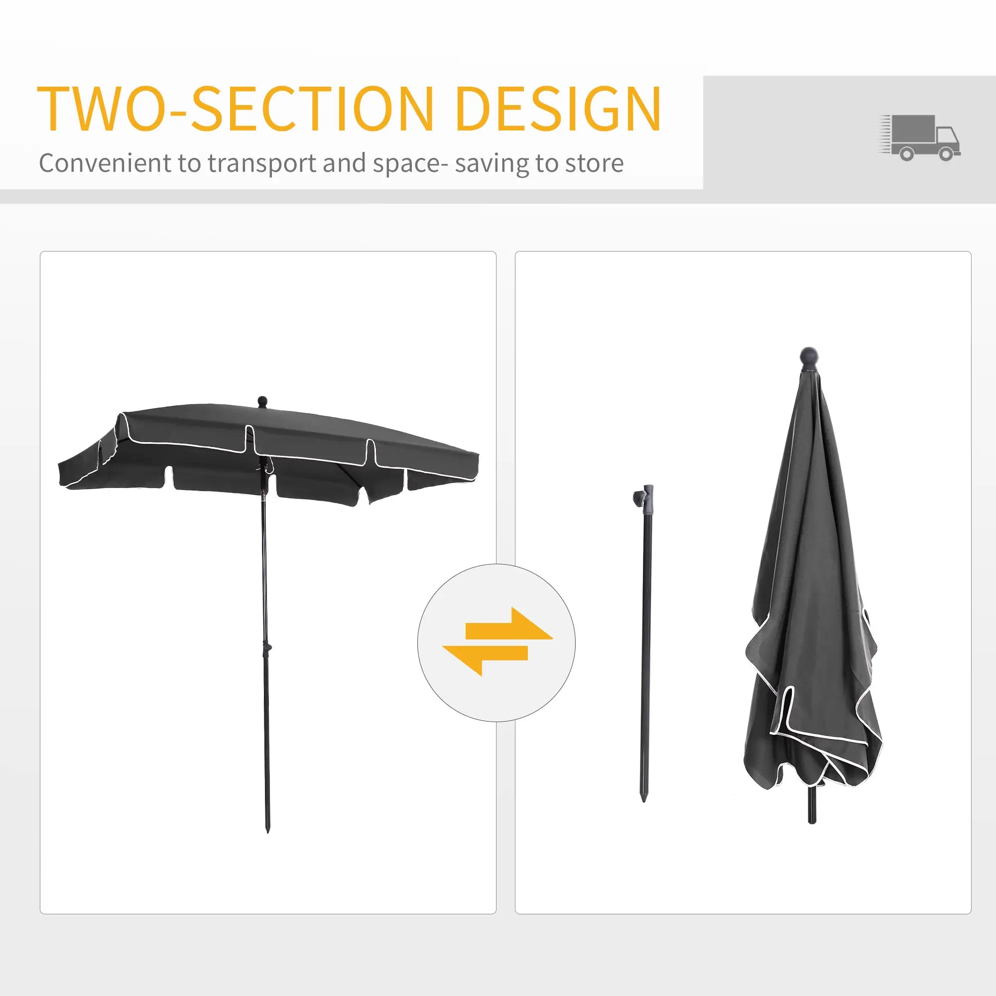 6.5x4ft Rectangle Patio Umbrella, Aluminum Tilt Adjustable, Grey Sun Umbrellas at Gallery Canada