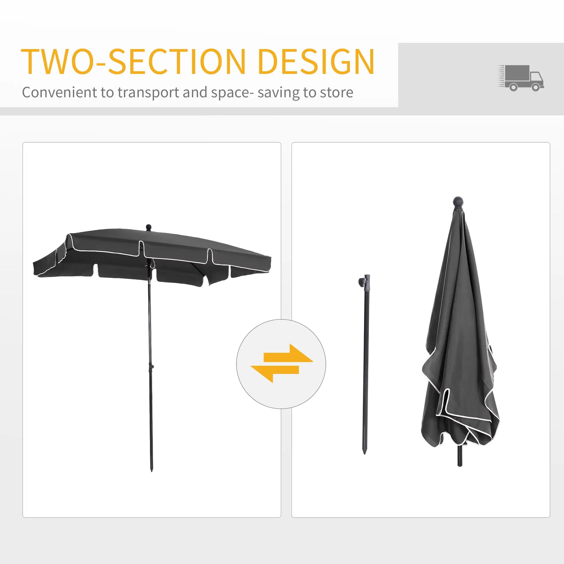 6.5x4ft Rectangle Patio Umbrella, Aluminum Tilt Adjustable, Grey Sun Umbrellas at Gallery Canada