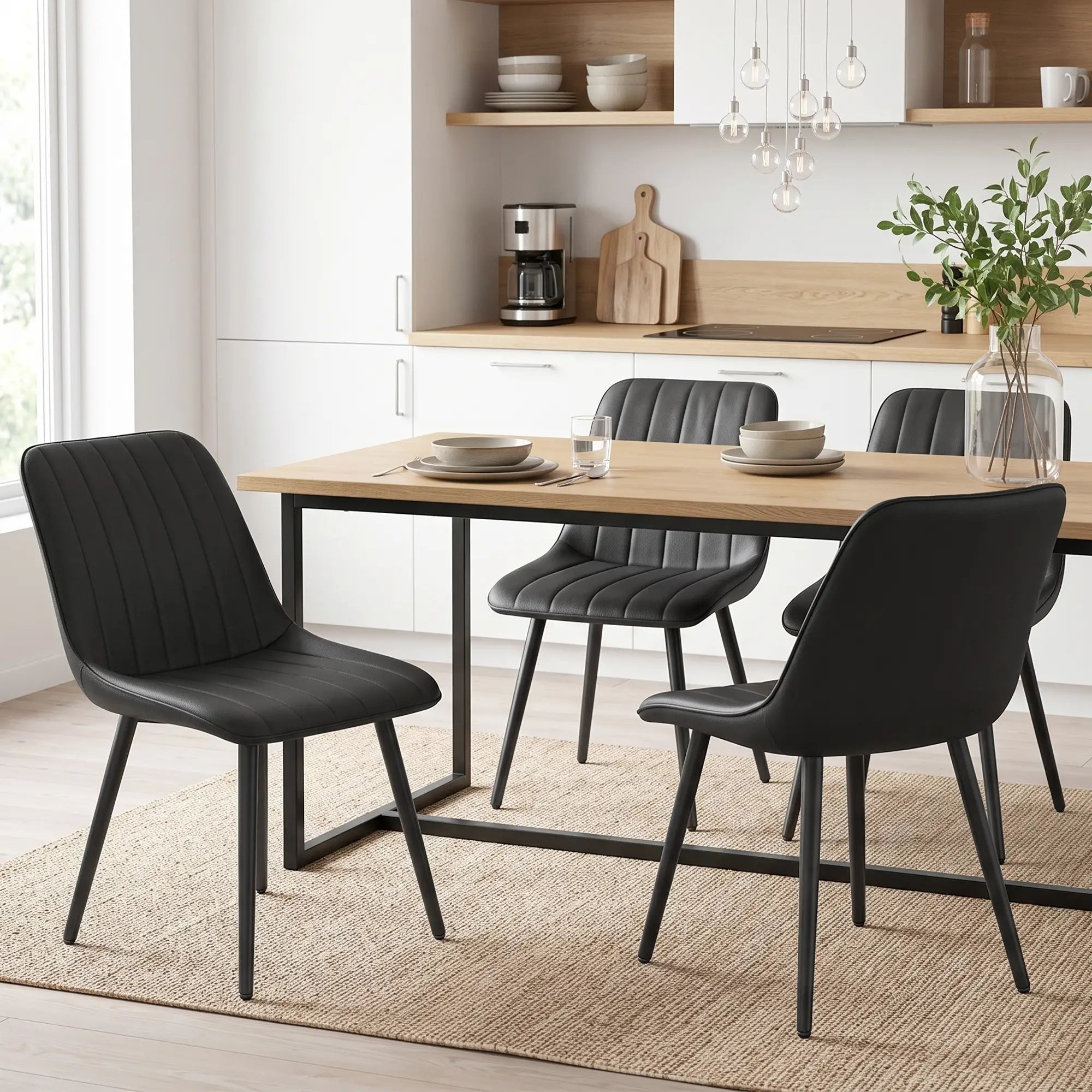 Faux Leather Dining Chairs Set of 4, Black Metal Legs, Black Dining Chairs at Gallery Canada