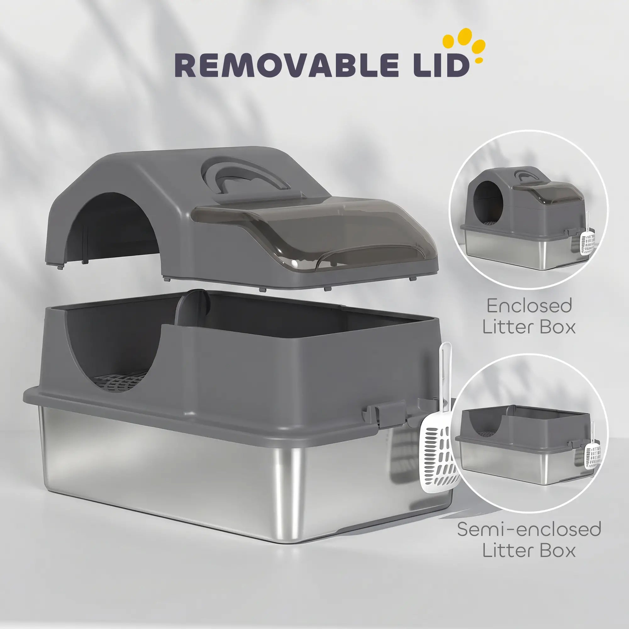 Extra Large Stainless Steel Cat Litter Box, High Sided, Dark Grey Cat Litter Box Enclosures at Gallery Canada