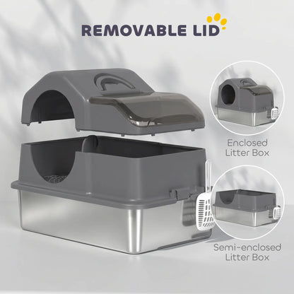 Extra Large Stainless Steel Cat Litter Box, High Sided, Dark Grey Cat Litter Box Enclosures at Gallery Canada