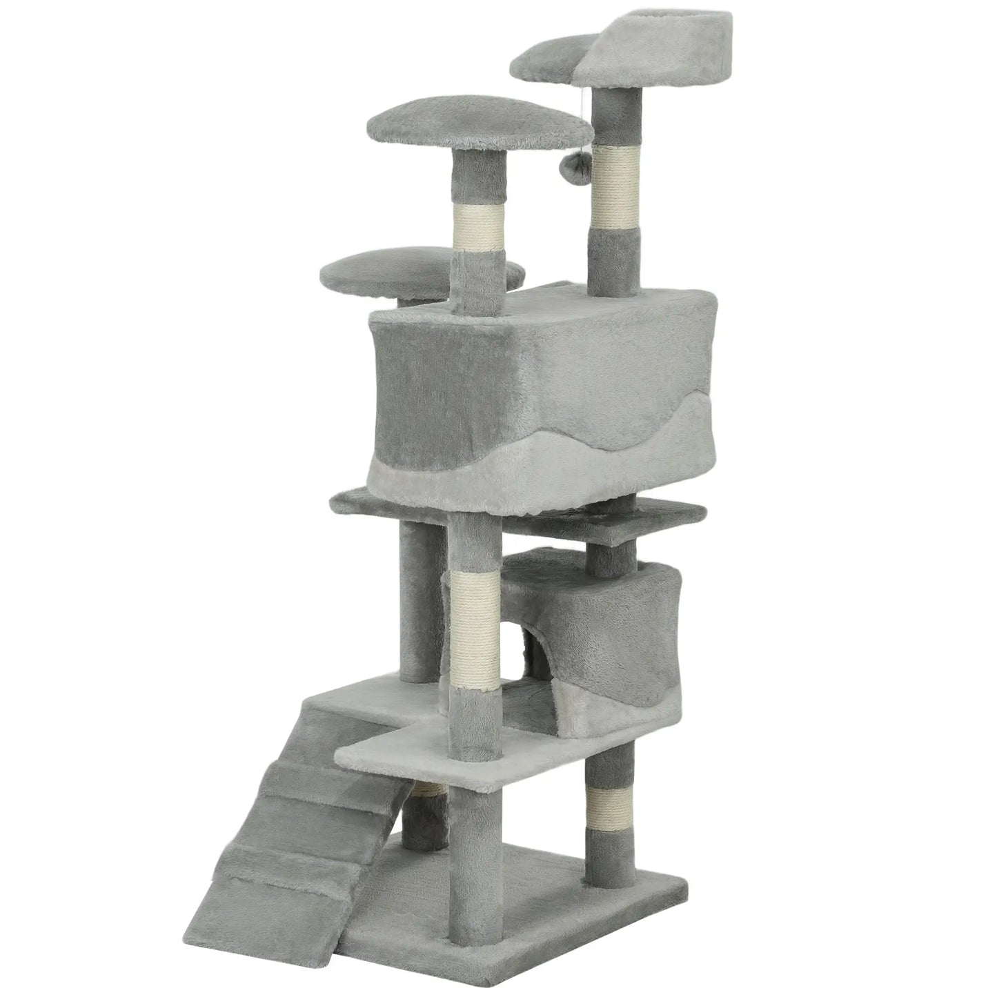 53 Cat Tree Scratching Post, Multi-Level Play House, Grey Cat Trees White and Grey at Gallery Canada