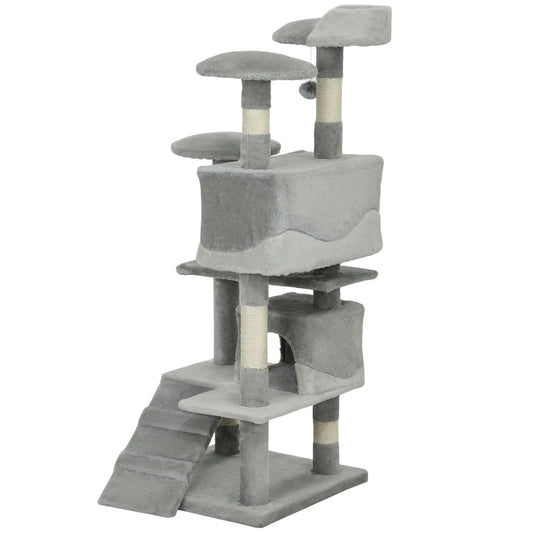 53 Cat Tree Scratching Post, Multi-Level Play House, Grey Cat Trees White and Grey at Gallery Canada