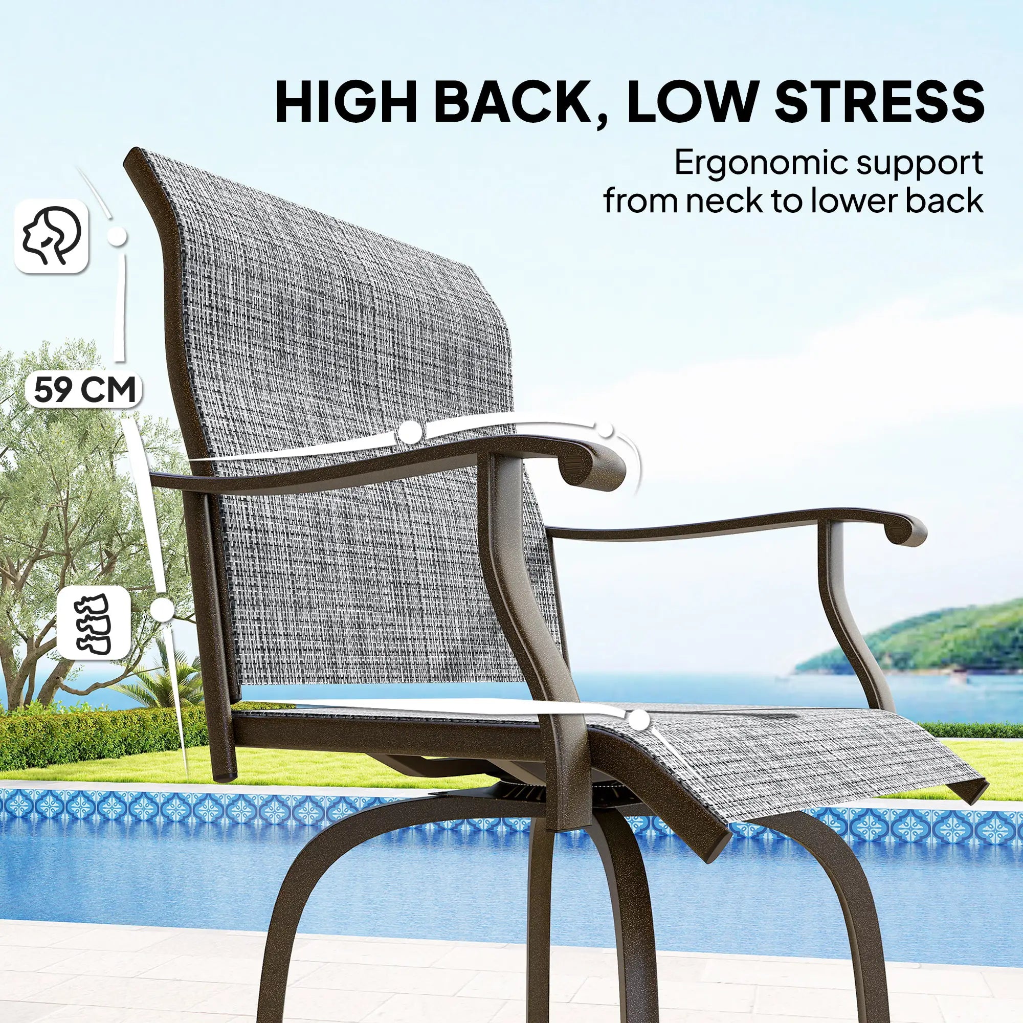 Outdoor Swivel Bar Stools, Set of 2, High Back, Mixed Grey Bistro Sets at Gallery Canada